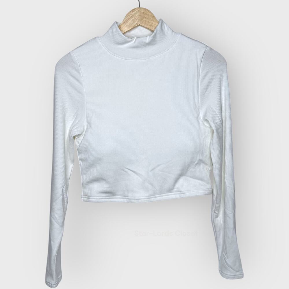 Klassy Network Turtleneck Crop Top | Large Long Sleeve Ribbed Padded Sexy